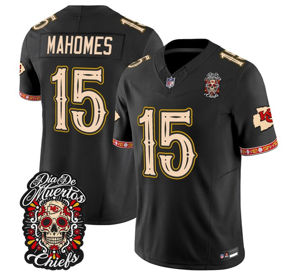 Men's Kansas City Chiefs #15 Patrick Mahomes Black F.U.S.E. Día de los Muertos Vapor Limited Stitched Football Jersey